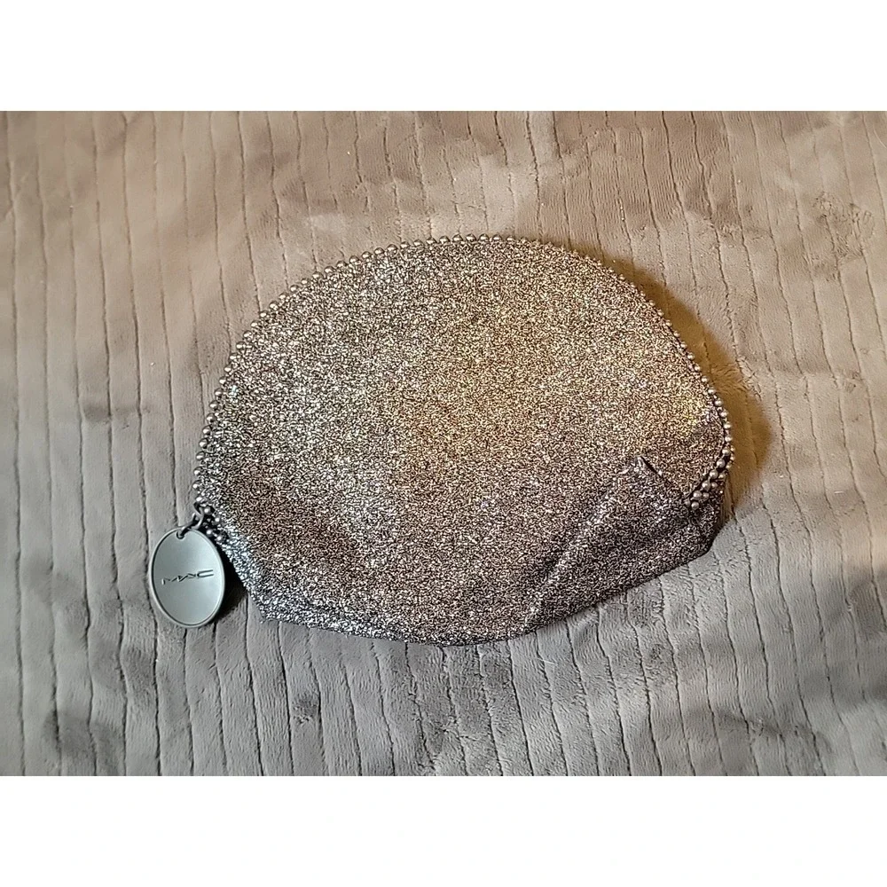 MAC Glittery Silver Makeup Bag Travel Cosmetic Case NWOB‎